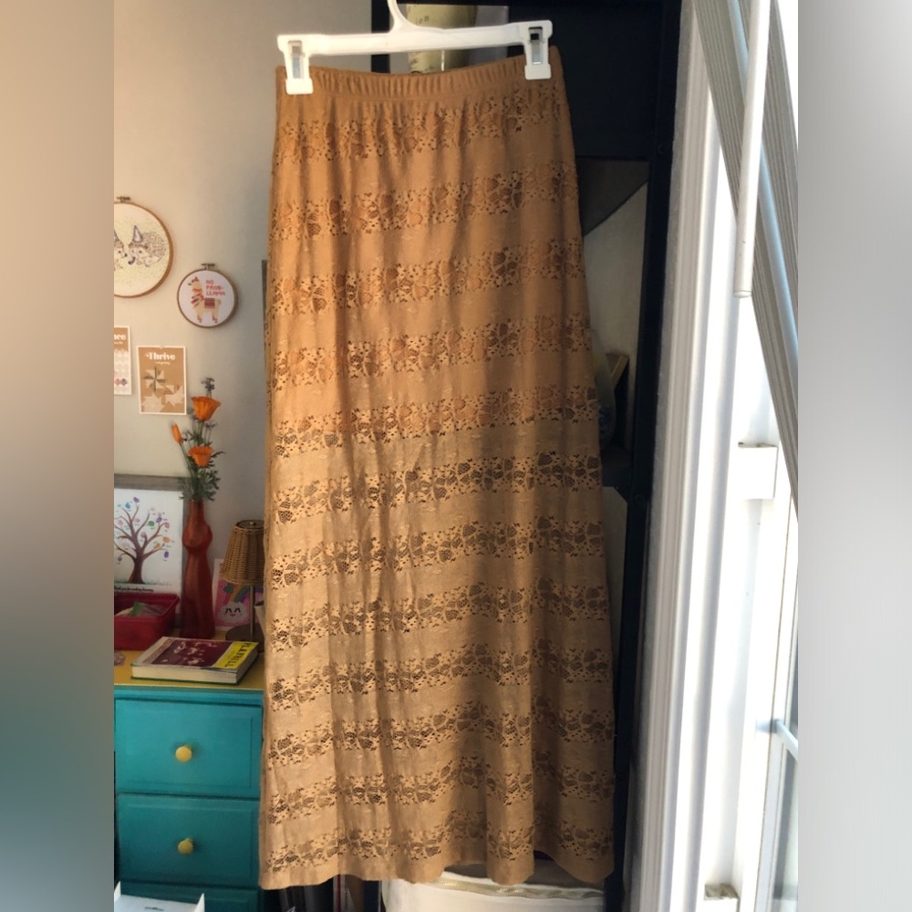 Lily White Tan Lace Maxi Skirt